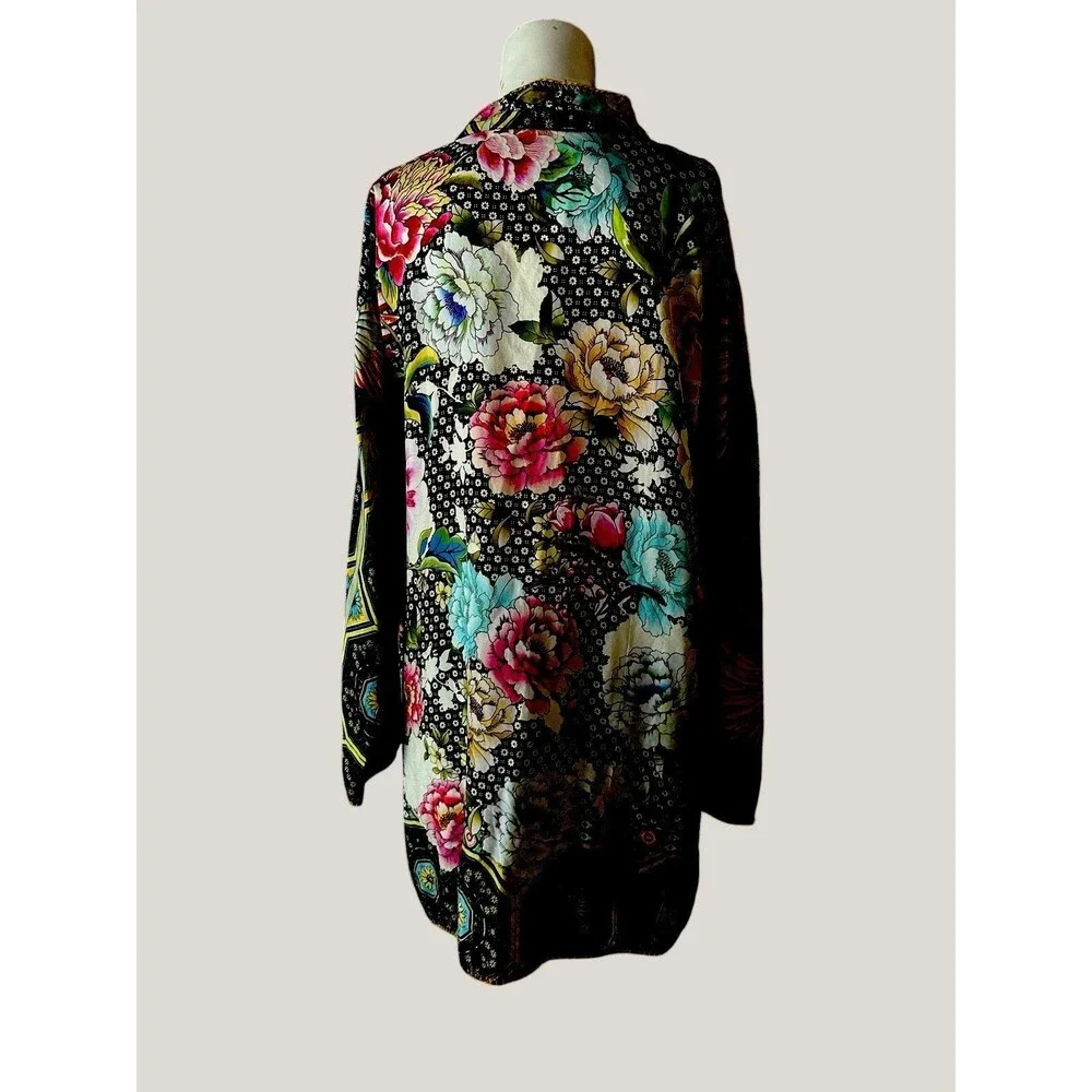 Johnny Was silk Fagan Josie Boho Silk Button Down Top Blouse Shirt,Multi Size M - Picture 10 of 13